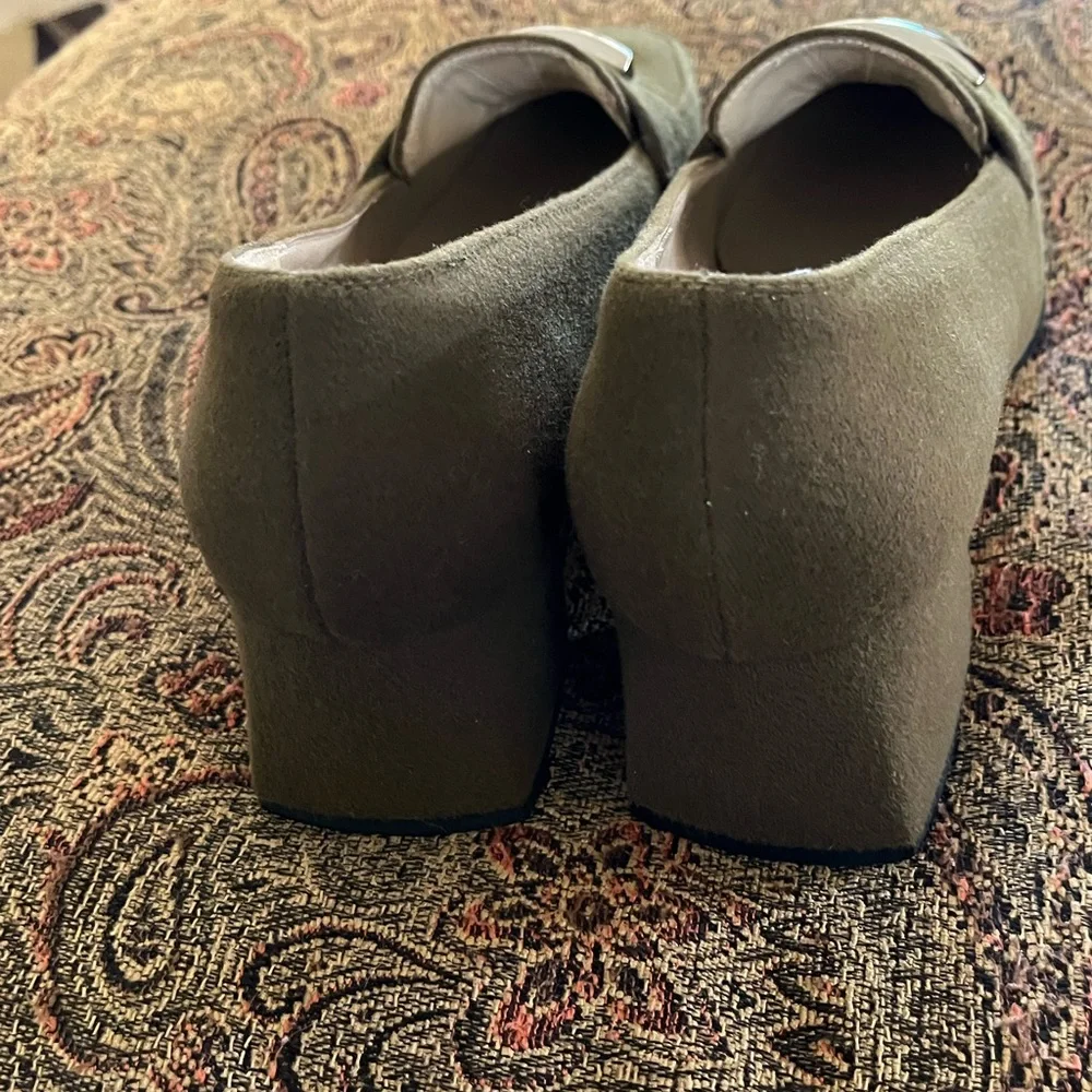 Salvatore Ferragamo Olive Suede Loafers with Silver Accent - Picture 3 of 5